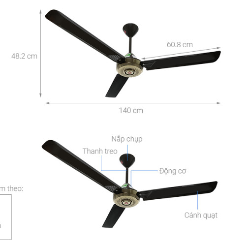Quạt Trần 3 Cánh KDK N56YG Màu Đen Quạt Trần 3 Cánh KDK N56YG Màu Đen