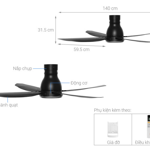Quạt Trần 4 Cánh KDK W56WV Màu Đen Quạt Trần 4 Cánh KDK W56WV Màu Đen