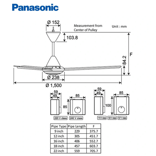 Quạt Trần Panasonic 3 Cánh Màu Đen F-60MZ2