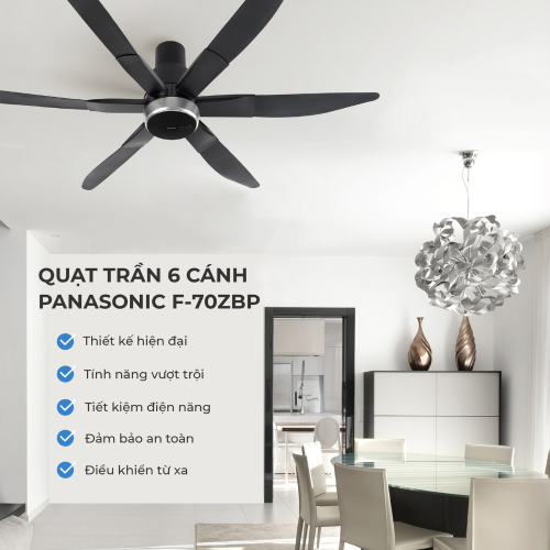 Quạt Trần Panasonic 6 Cánh Màu Đen F-70ZBP