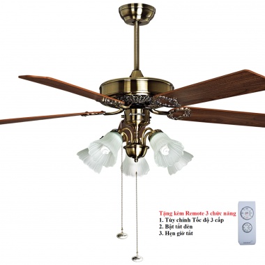Quạt đèn chùm 5 cánh gỗ tự nhiên hiệu Mountain Air 52WE-1096 